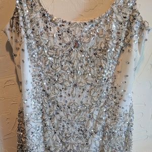 Adrianna Papell White Beaded Tank Evening Gown